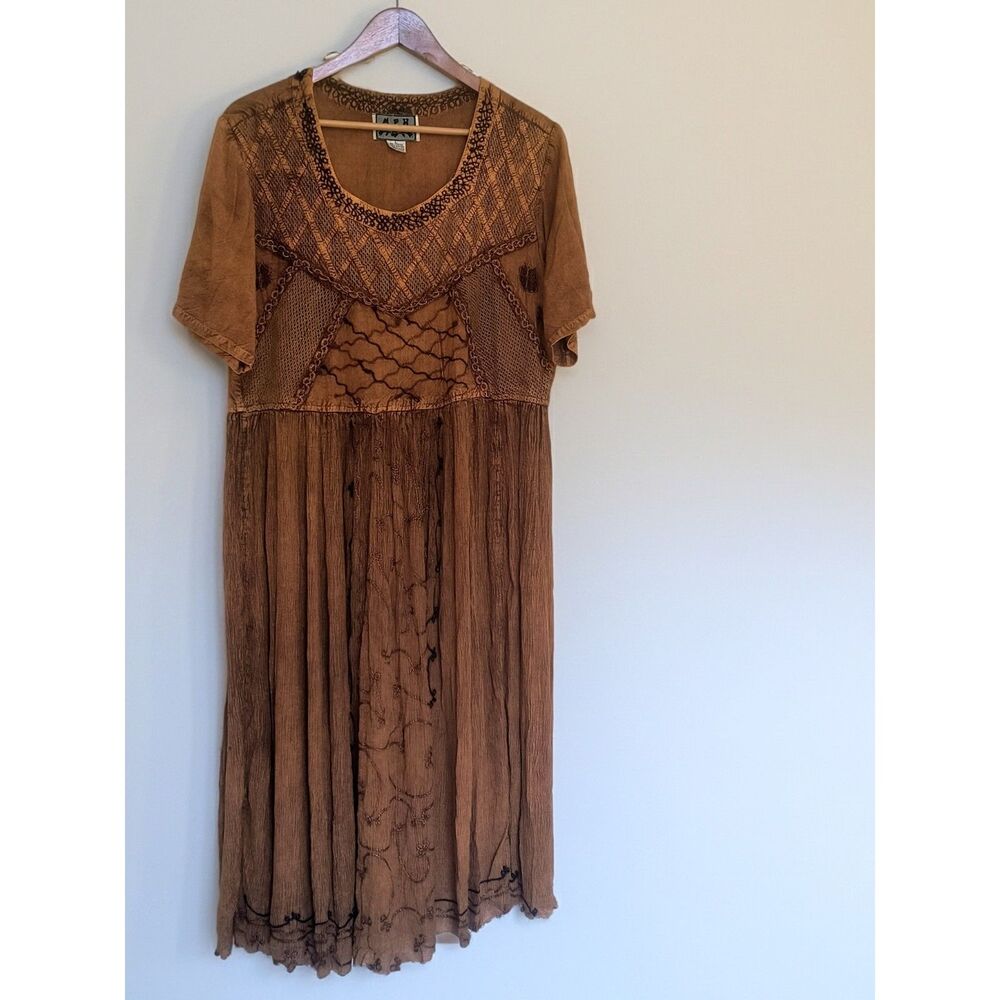 Vtg 90s M.P.H. Brown Embroidered Maxi Dress Large | Boho Whimsigoth earthy chic